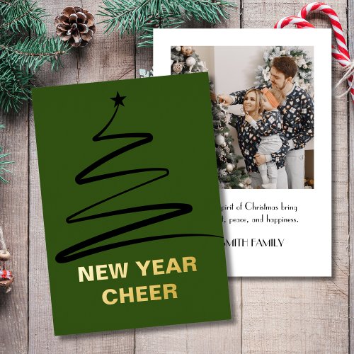 Green Abstract Christmas Tree greetings photo Foil Holiday Card