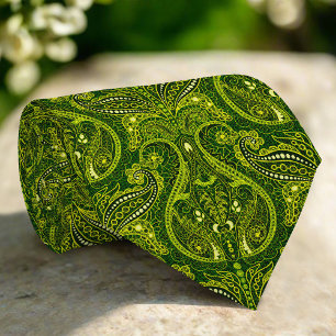 Green Abstract Dark Paisley Damask Floral Pattern Neck Tie