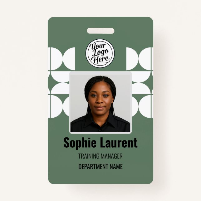 Green Abstract Design Employee Photo ID Company Badge (Front)