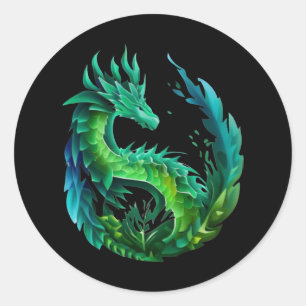 Green Abstract Dragon Nature Design Classic Round Sticker