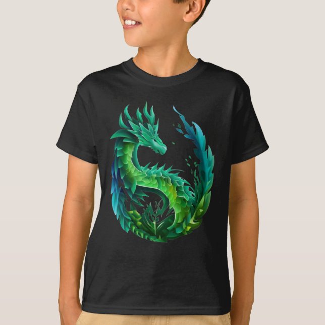 Green Abstract Dragon Nature Design T-Shirt (Front)
