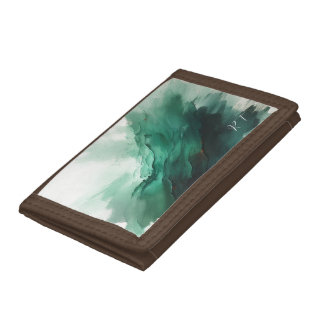 Green Abstract Emerald Vibes Initials Trifold Wallet