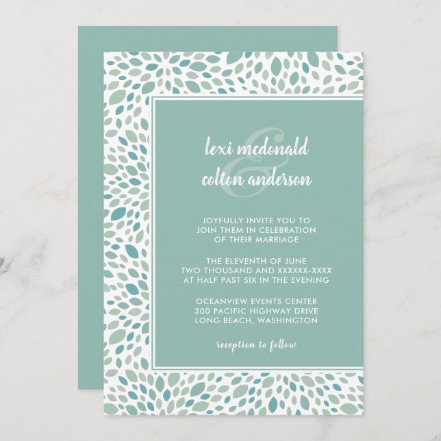 Green Abstract Floral Chic Seaside Wedding Invitation (Front/Back)
