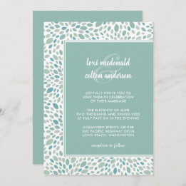 Green Abstract Floral Chic Seaside Wedding Invitation
