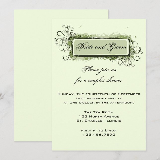 Green Abstract Floral Couples Wedding Shower Invitation (Front/Back)