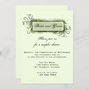 Green Abstract Floral Couples Wedding Shower Invitation