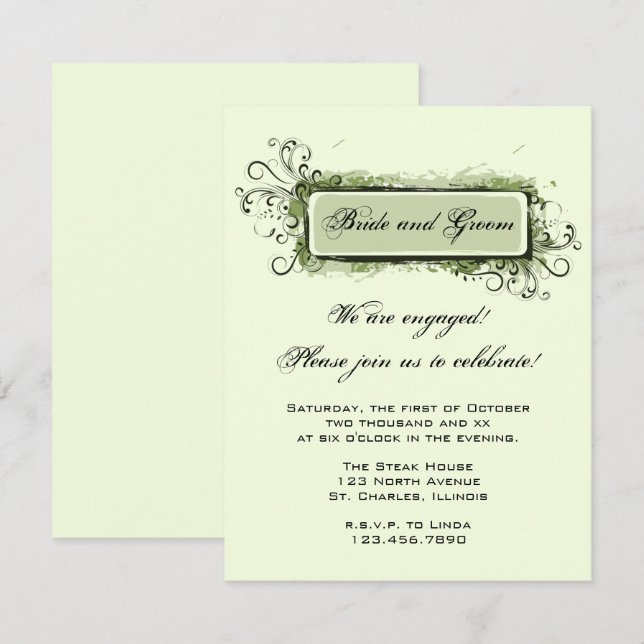 Green Abstract Floral Engagement Party Invitation (Front/Back)