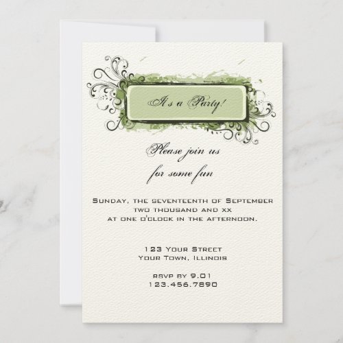 Green Abstract Floral Party Invitation