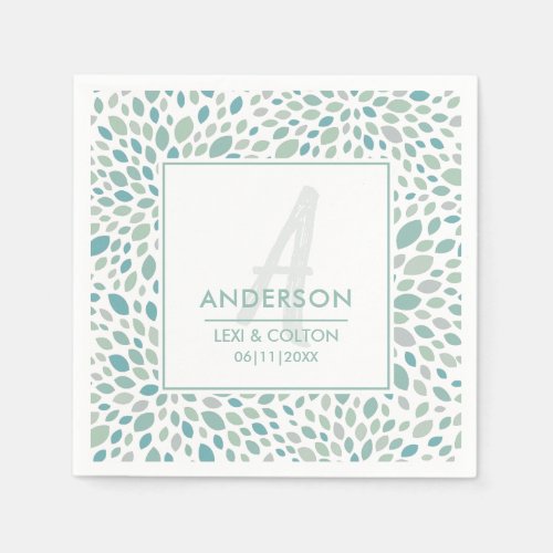 Green Abstract Floral Seaside Wedding Monogram Napkins