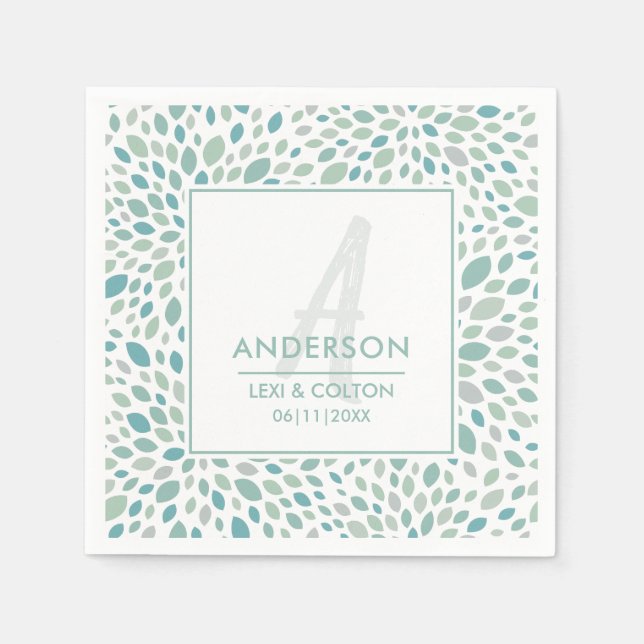 Green Abstract Floral Seaside Wedding Monogram Napkins (Front)