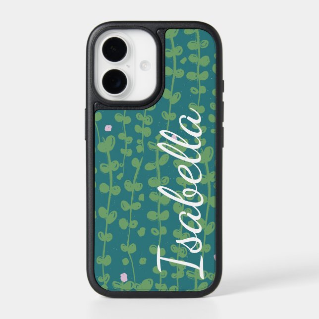 Green Abstract Floral Vines Pattern Personalized Otterbox iPhone Case (Back)