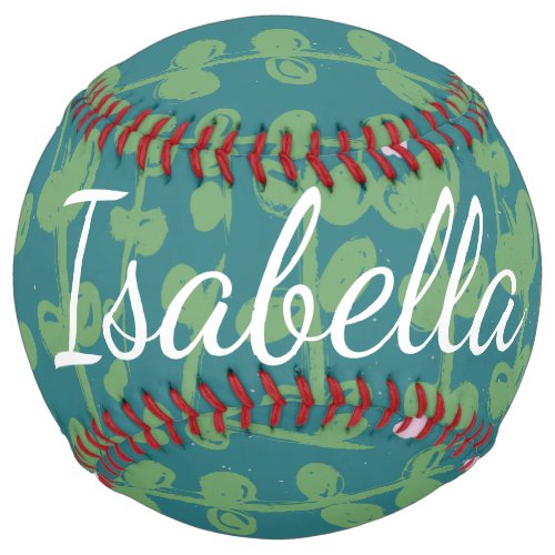 Green Abstract Floral Vines Pattern Personalized Softball