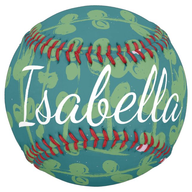 Green Abstract Floral Vines Pattern Personalized Softball (Front)