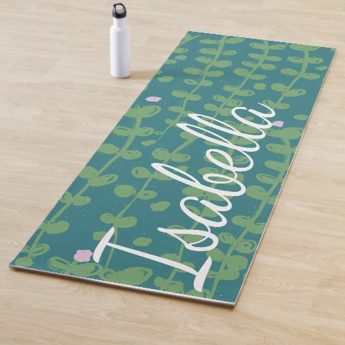 Green Abstract Floral Vines Pattern Personalized Yoga Mat