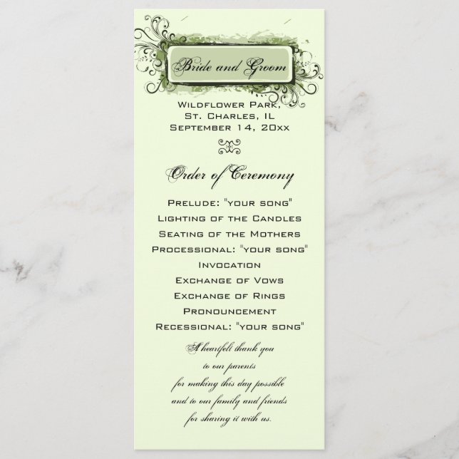Green Abstract Floral Wedding Program (Front)