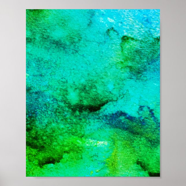 Green abstract Fun Watercolor Art Blue Aqua Mint Poster (Front)