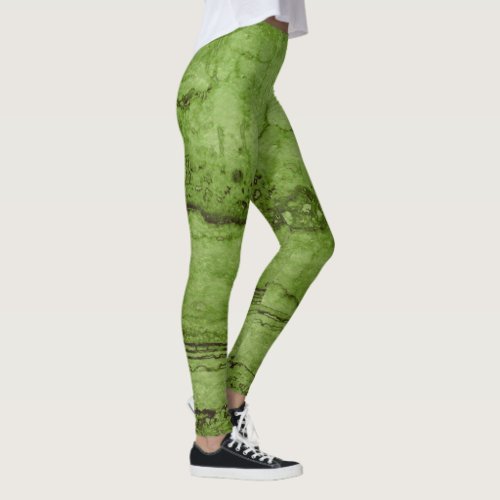 Green abstract Granite  stone marble pattern Leggings