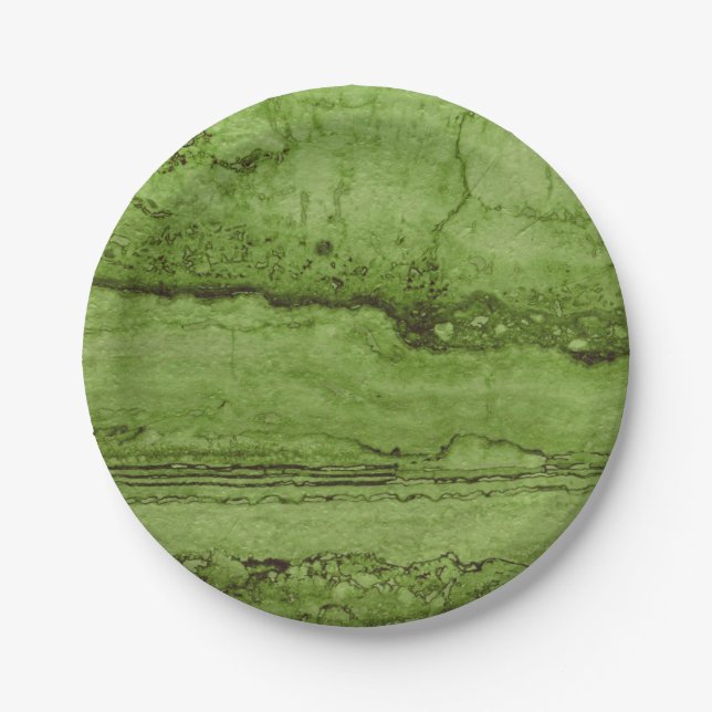Green abstract Granite stone marble pattern Paper Plates (Front)