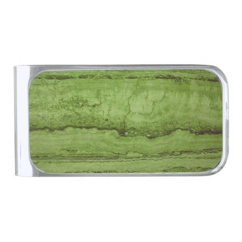 Green abstract Granite  stone marble pattern Silver Finish Money Clip