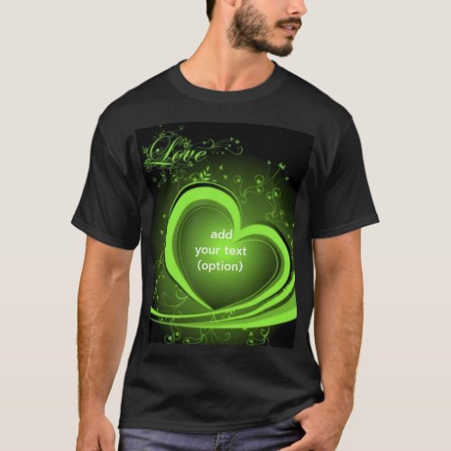 Green Abstract Heart Basic Dark T Shirt