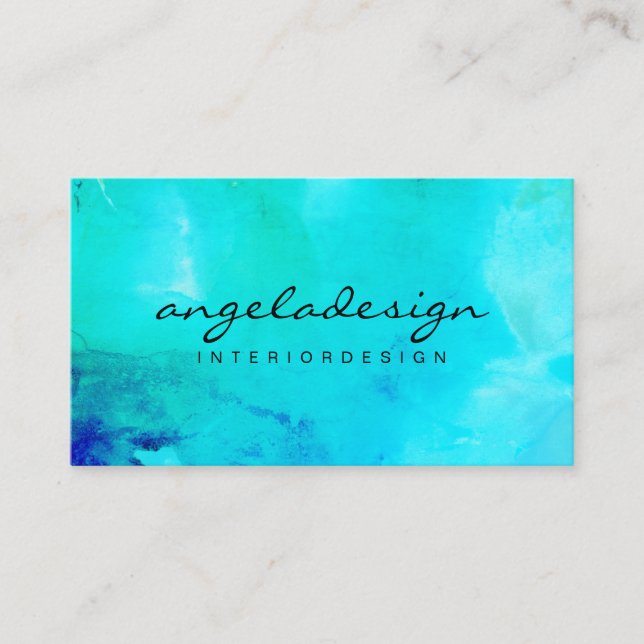 Green Abstract Ink Blue Ocean Sea Ombre Business Card (Front)