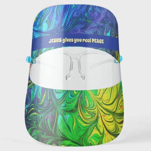 Green Abstract JESUS GIVES REAL PEACE Custom Face Shield