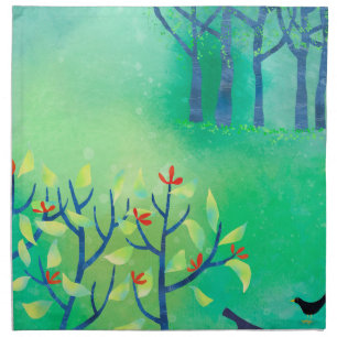 Green Abstract Landscape Cloth Napkin