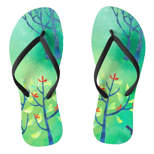 Green Abstract Landscape Flip Flops (Footbed)
