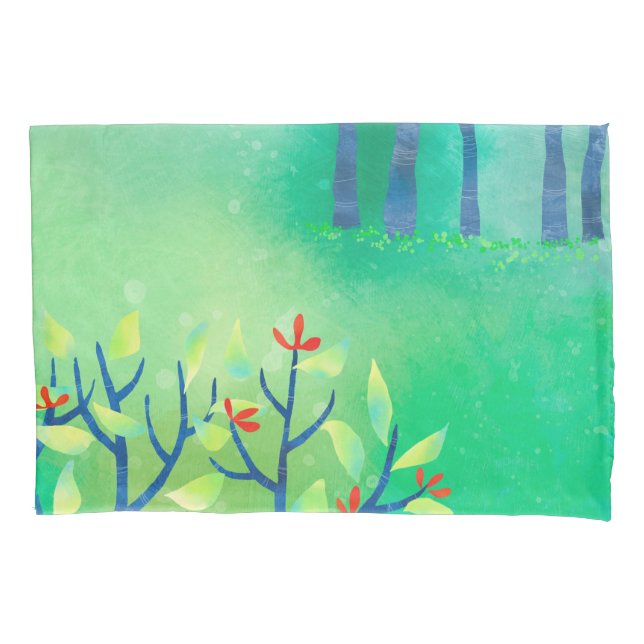 Green Abstract Landscape Pillow Case (Front)