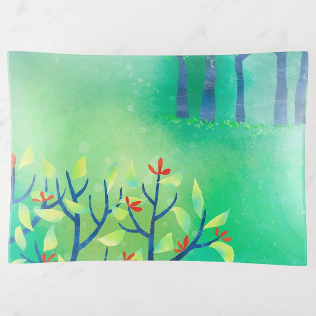 Green Abstract Landscape Trinket Tray (Front)