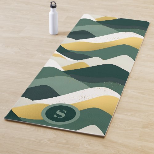 Green Abstract Mountain Waves Yoga Mat