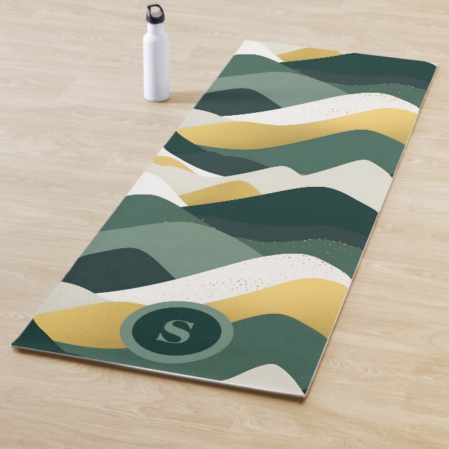 Green Abstract Mountain Waves Yoga Mat (In Situ)