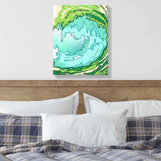 Green Abstract Ocean Waves Wrapped Canvas (Insitu(Bedroom))