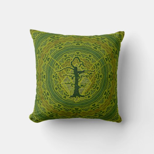 Green Abstract Old Withered Tree Throw Pillow