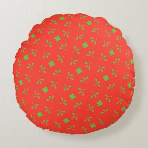 Green abstract patterns on a red background throw  round pillow