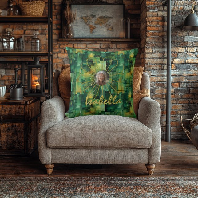 Green Abstract Personalized Photo Pillow (Creator Uploaded)