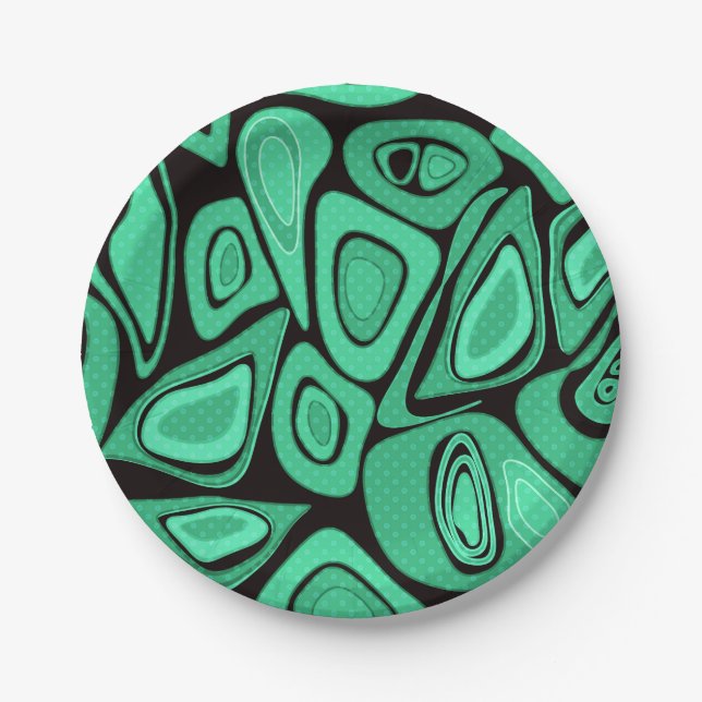 Green, abstract, retro paper plates (Front)