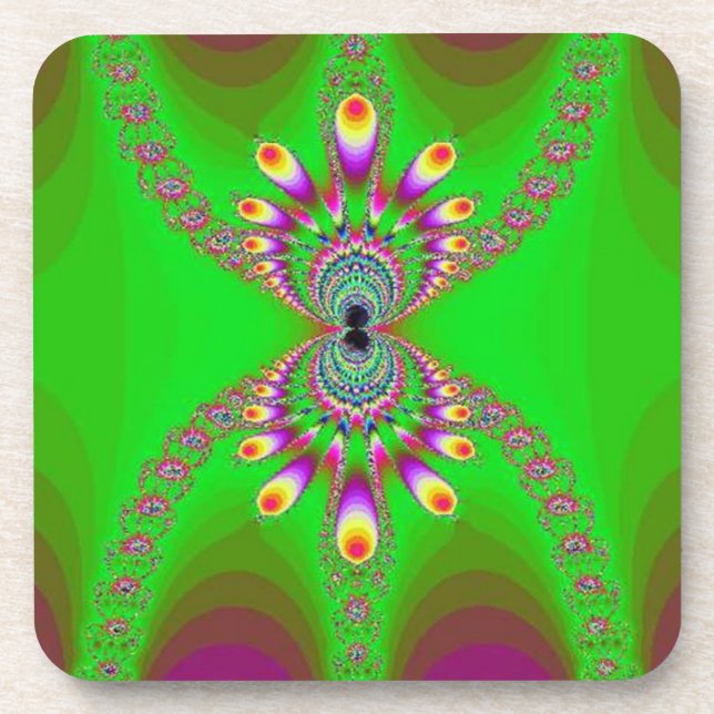Green Abstract Spider on Purple Drink Coaster (Front)