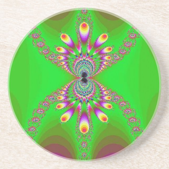 Green Abstract Spider on Purple Sandstone Coaster (Front)