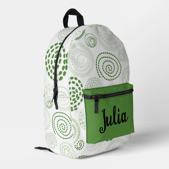  Green Abstract Swirls Personalized Printed Backpack (Back Corner Left)