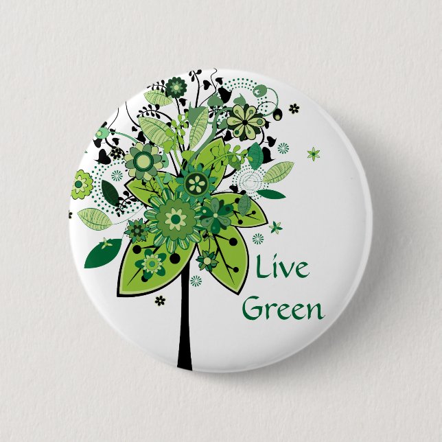 Green Abstract Tree Pinback Button (Front)