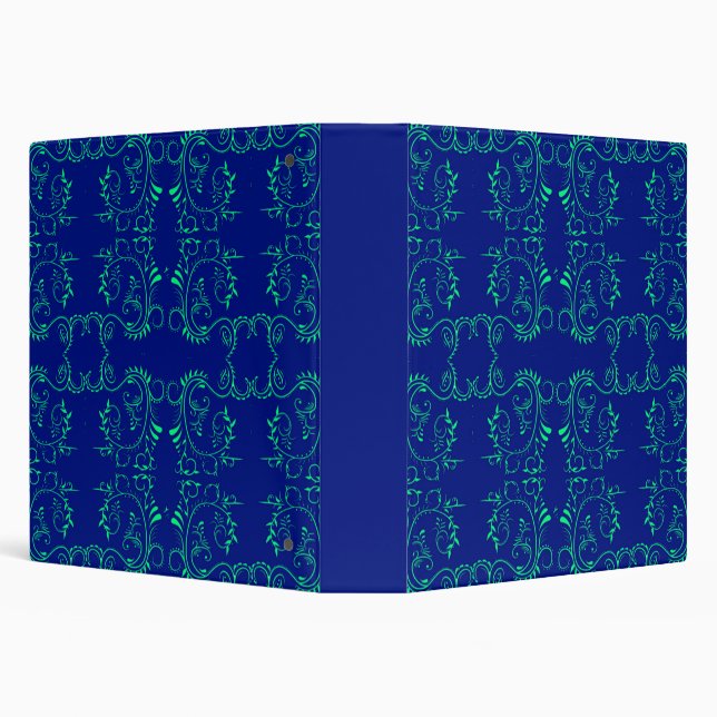 Green abstract vines blue pattern 3 ring binder (Background)