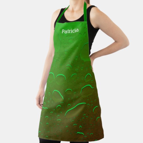 Green Abstract Water Patterns Ombre Custom Name Apron