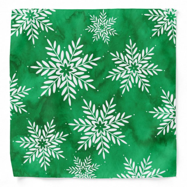 Green Abstract Watercolor Snowflakes  Bandana (Front)