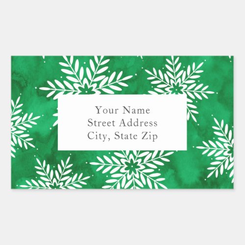 Green Abstract Watercolor Snowflakes Label