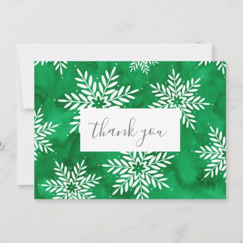 Green Abstract Watercolor Snowflakes Thank You Card