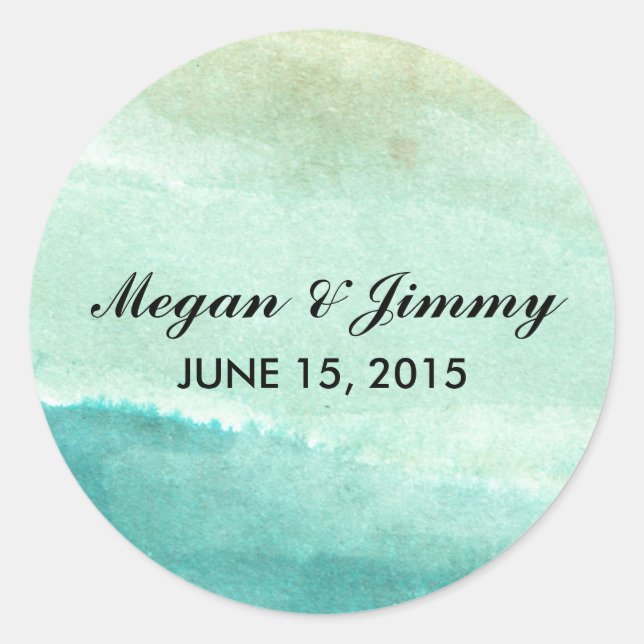 green abstract watercolor wedding stickers (Front)