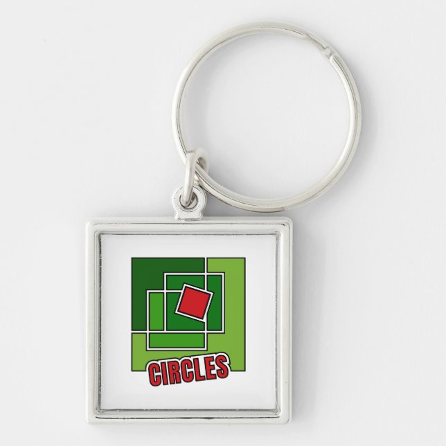 Green Abstraction with Twisted Red Square Keychain (Front)