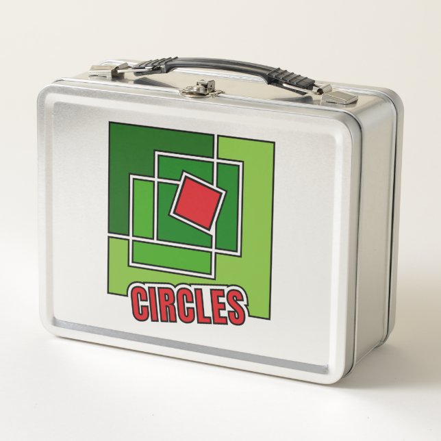 Green Abstraction with Twisted Red Square Metal Lunch Box (Front)
