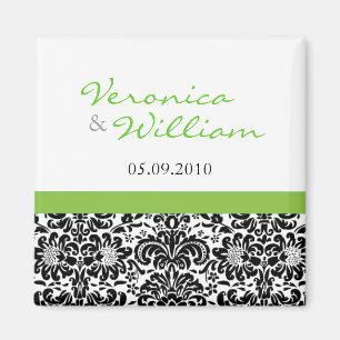 Green Accent Damask Save The Date Magnet